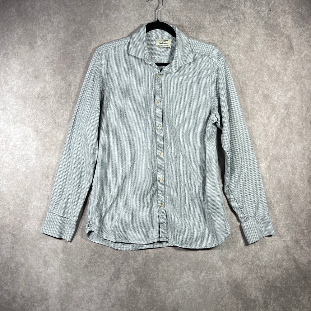 Ted Baker Endurance Shirt Mens 16 Gray Houndstooth Button Up Timeless Classic